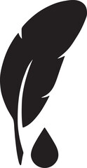 Feather with ink drop silhouette, elegant writing symbol for creativity, art, and literature.