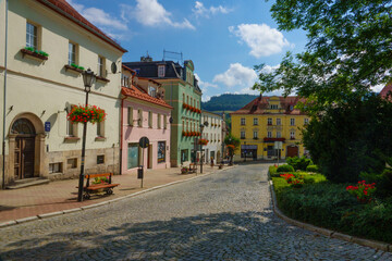 main square in Duszniki Zdroj, Lower Silesia, Poland