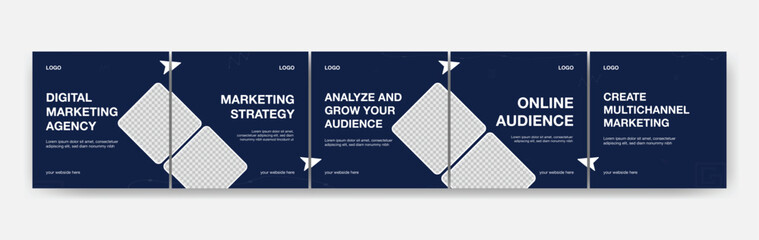 Editable Instagram Carousel Template for Digital Marketing Agency, Business Strategy, Online Audience Growth and Social Media Promotion © Vectdesign