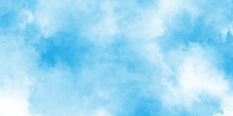 Grunge style blue background with white clouds for any wallpaper and decoration and design, Aquarelle paint blue paper textured canvas perfect for presentation.
