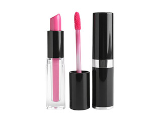 Obraz premium Lip plumper cosmetic product in a clear tube, isolated on white background, for fuller lips