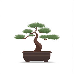 Serene miniature pine tree artfully shaped in a traditional pot