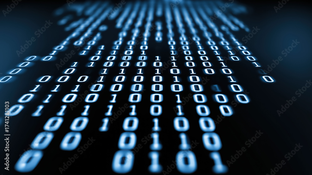 Wall mural futuristic binary code grid on dark digital background abstract technology data stream cyber network