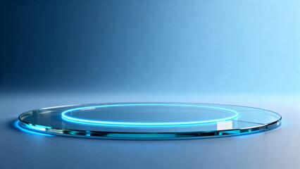Blue neon light on glass platform