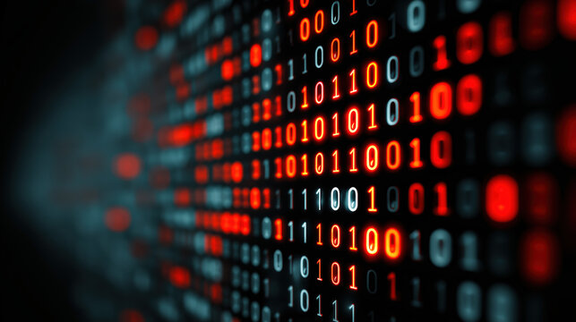 Futuristic Binary Code Grid on Dark Digital Background Abstract Technology Data Stream Cyber Network Matrix Pattern AI Computer Programming Interface
