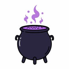 Cute Handdrawn Halloween Cauldron Boiling Potion Magic Illustration Clip Art