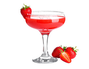 Strawberry margarita glass with cocktail, isolated on white background, party drink