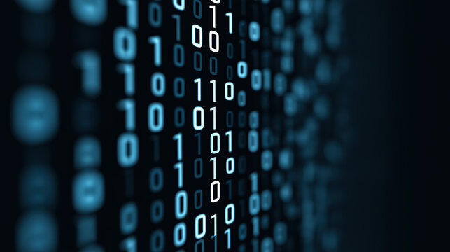 Futuristic Binary Code Grid on Dark Digital Background Abstract Technology Data Stream Cyber Network Matrix Pattern AI Computer Programming Interface