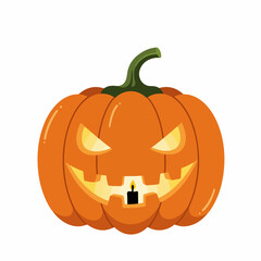 Flat Graphic Spooky Carved Halloween Pumpkin with Candle Lit Inside