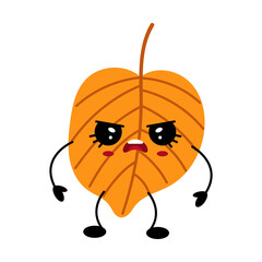 Kawaii autumn leaf character with expressive face and cute features, showcasing vibrant orange color