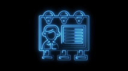 Glowing neon sign of job fair recruitment advertisement on black background
