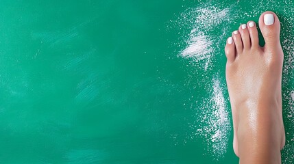 Elegant Foot on Bright Green Background with Smooth Skin Texture