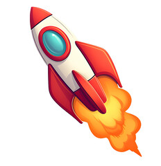 Cartoon space rocket blasting off. Fiery ascend through the skies.