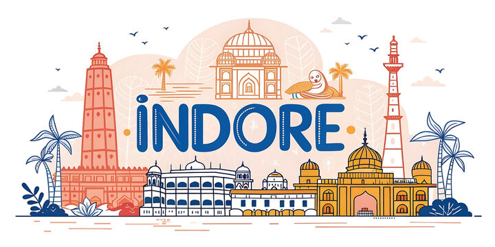 Indore Skyline Illustration: Ultra-Detailed Sketch for Tourism Promotion Featuring Cultural Landmarks