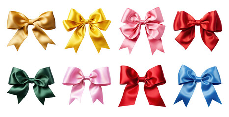 PNG Colorful satin bows collection, element set on transparent background