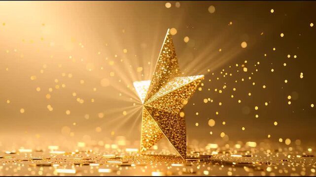 Luxury star rotate shining in spotlight.Victory and goal success concepts