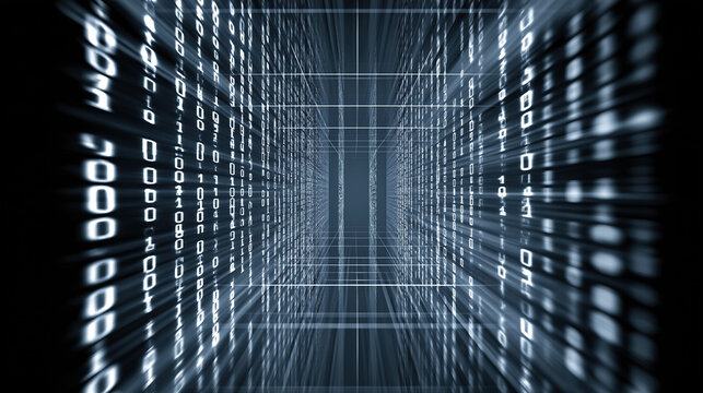 Futuristic Binary Code Grid on Dark Digital Background Abstract Technology Data Stream Cyber Network Matrix Pattern AI Computer Programming Interface