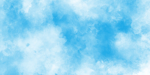 Grunge style blue background with white clouds for any wallpaper and decoration and design, Aquarelle paint blue paper textured canvas perfect for presentation.
