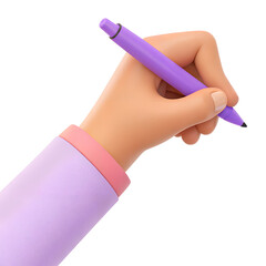 Close up of a child s hand holding a purple marker writing or drawing isolated on transparent background