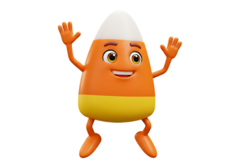 Happy candy corn character dancing isolated on transparent background