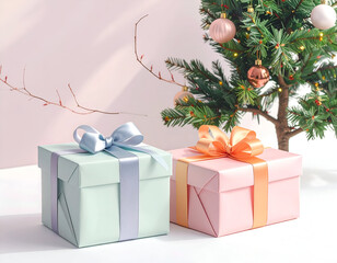 Two Christmas Gifts Under a Decorated Tree.