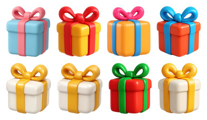 PNG Colorful 3D gift boxes collection, element set on transparent background