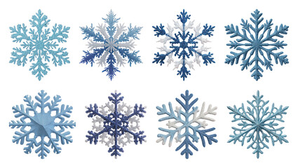 PNG Intricate blue snowflake designs, element set on transparent background