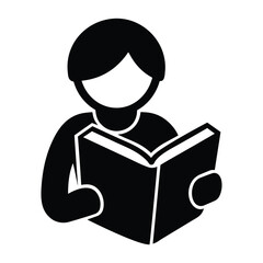 Student Reading Book Pictogram Isolated on White Background