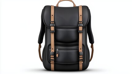 Stylish Black Backpack with Brown Straps and Minimalist Design