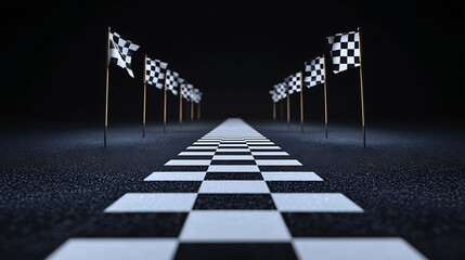 Race track, with view of the finish line and checkered flag