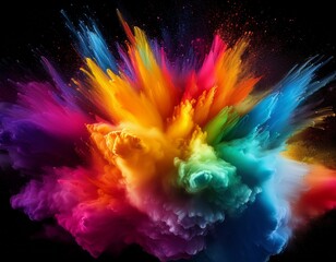vibrant rainbow powder explosion against a black background