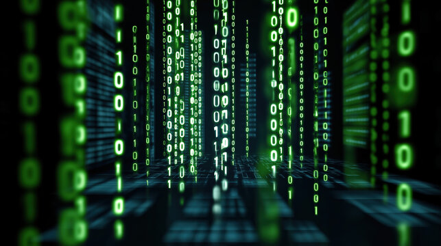 Futuristic Binary Code Grid on Dark Digital Background Abstract Technology Data Stream Cyber Network Matrix Pattern AI Computer Programming Interface