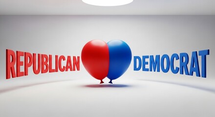 Political heart divided Republican Democrat ideal for election campaign materials or political commentary with a striking visual metaphor and bold color scheme