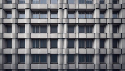 symmetrical concrete grid of a brutalist style building with repetitive windows