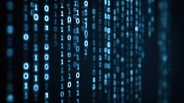 Futuristic Binary Code Grid on Dark Digital Background Abstract Technology Data Stream Cyber Network Matrix Pattern AI Computer Programming Interface