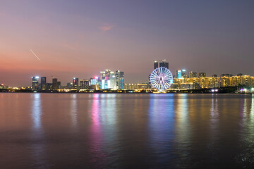 Fototapeta premium Night View Scenery of Happy Harbor, Qianhai Bao'an Central Area, Shenzhen City, Guangdong Province