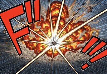 Obraz premium Explosion with Intense Red Graphic Letters, Chaotic Forceful Scene