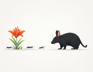 Minimalist digital artwork featuring a single stylized aardvark