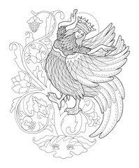 Girl in crown dancing as mythical bird