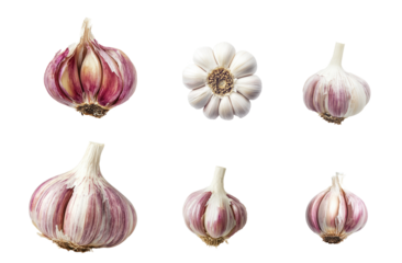 Set of raw garlic cloves with natural texture, perfect for cooking or health benefits, PNG, isolated on transparent background.