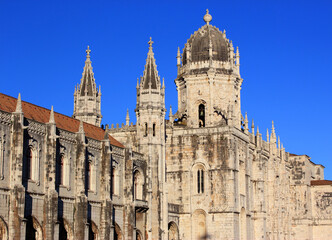 Fototapeta premium Portugal, Lisbon, Belem. Hieronymites Monastery - Mosteiro dos Jeronimos. Built in Gothic - Manueline style. One of Lisbon's most visited monuments. UNESCO listed.