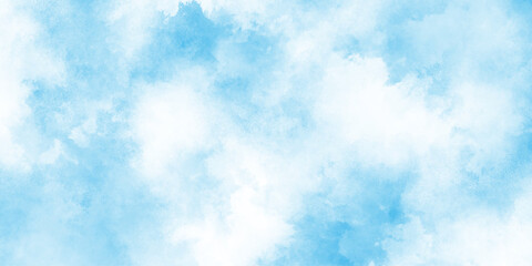 Grunge style blue background with white clouds for any wallpaper and decoration and design, Aquarelle paint blue paper textured canvas perfect for presentation.
