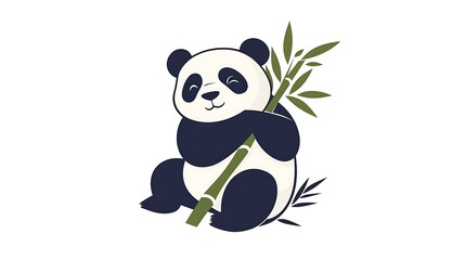 Obraz premium Charming Giant Panda Illustration white background, Adorable Bear Cub Enjoying Fresh Bamboo Stalk, Vector Art