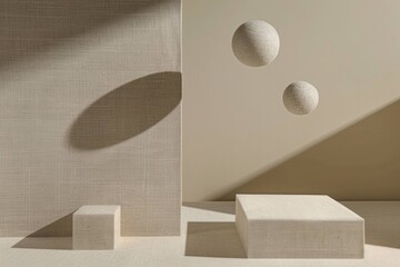 Minimal Geometric Shapes &ndash; Modern Abstract Composition on Neutral Beige Background