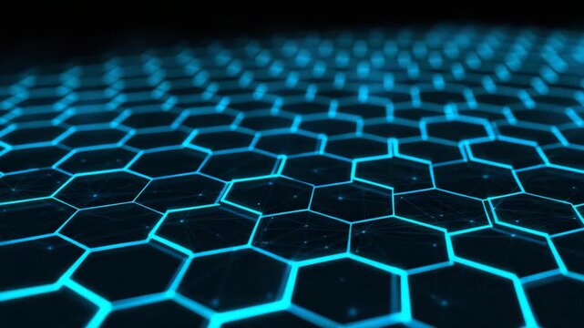 Blue Glowing Hexagonal Grid Technology Background