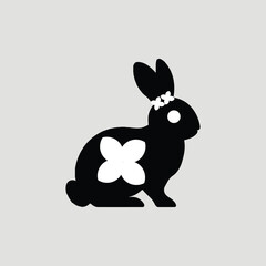 Cute Bunny Silhouette Illustration with Floral Design for Easter, Spring, and Animal Art Concept