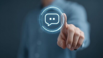 Person Interacting with Digital Chat Icon in a Modern Technology Environment for Communication and Message Exchange Concepts