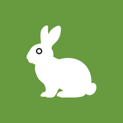White Rabbit Silhouette on Green Background Bunny Vector Icon Illustration