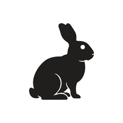 Black Rabbit Silhouette – Bunny Animal Vector Icon on White Background