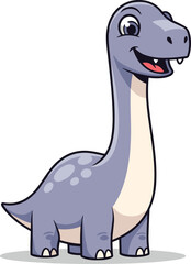 Cute cartoon brontosaurus dinosaur with long neck, smiling prehistoric animal illustration for kids education, design, and learning resources